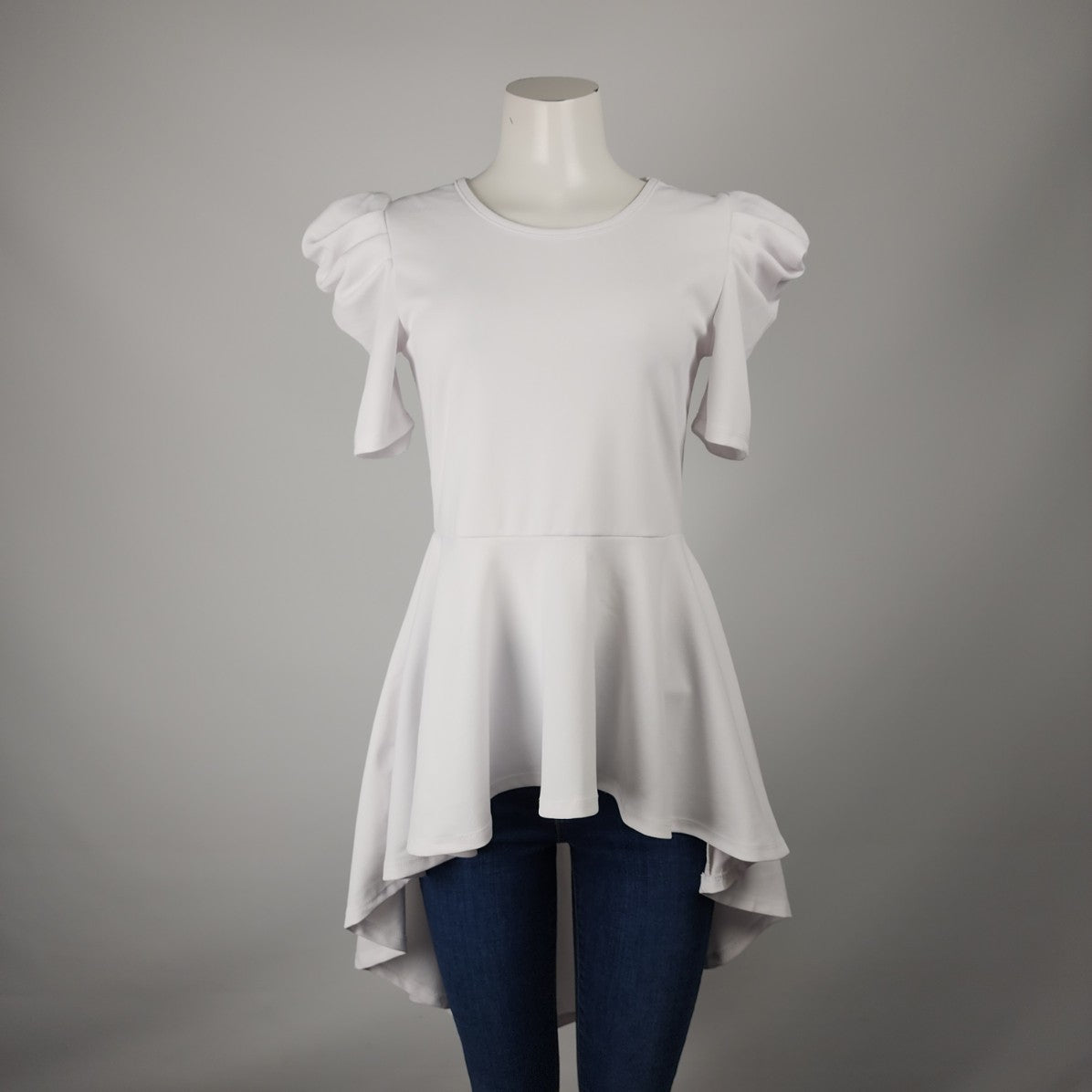 Revamped White Puff Sleeve High Low Top Size M