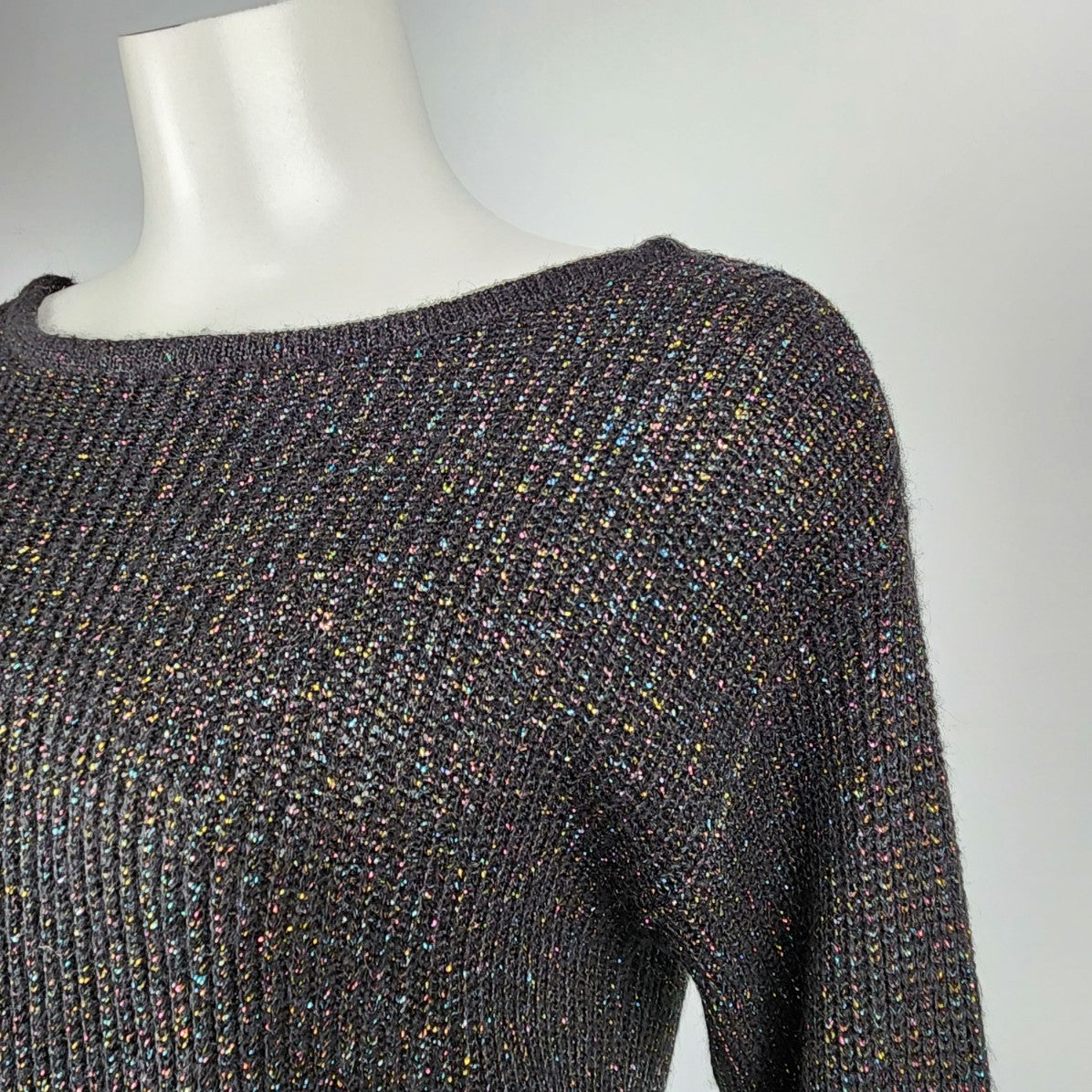 Rickis Black Metallic Knit Button Back Sweater Size S