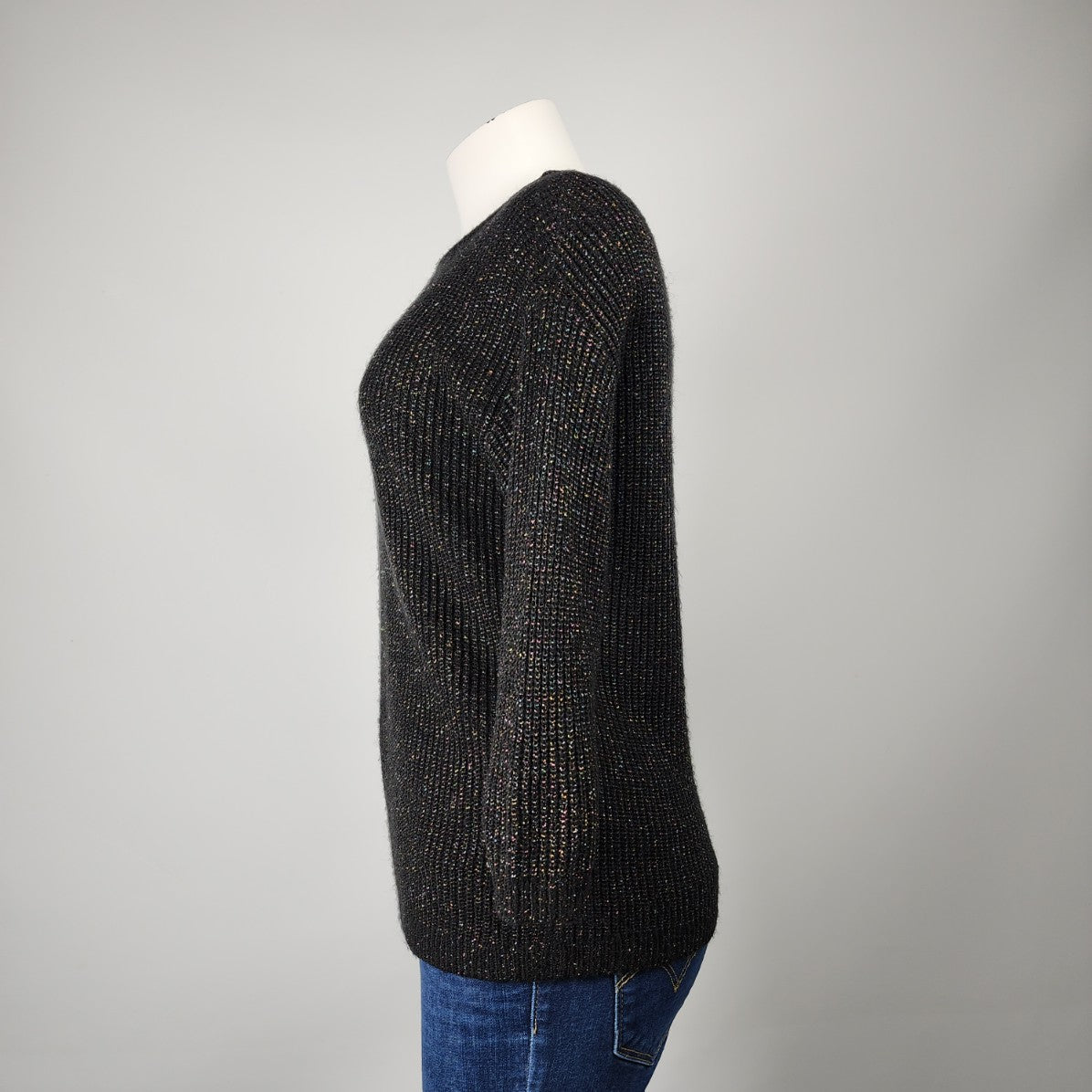 Rickis Black Metallic Knit Button Back Sweater Size S