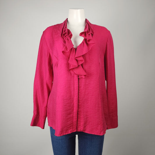 Coldwater Creek Pink Ruffle Button Up Blouse Size Petite XL