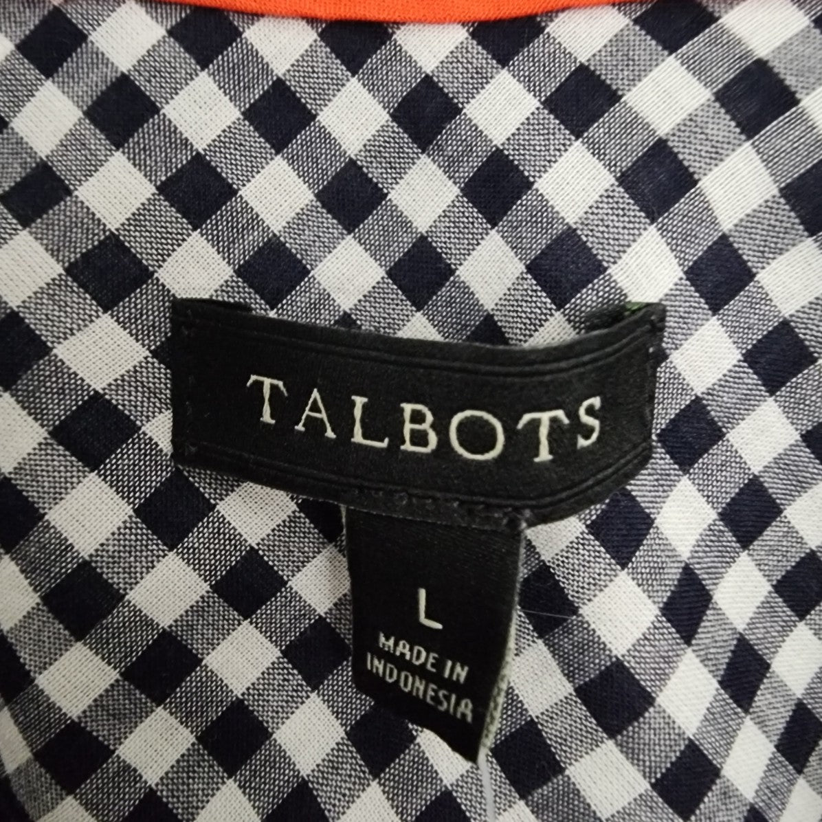 Talbots Black Ginham Cotton Button Up Blouse Top Size L