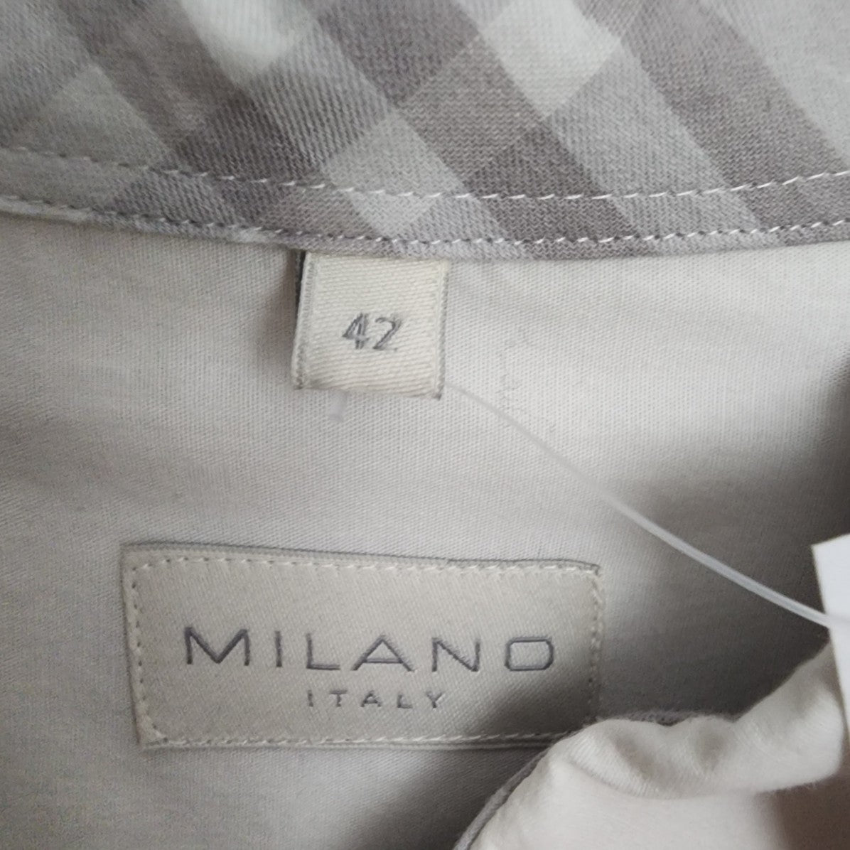 Milano Italy White Checkered Detail Button Up Blouse Top Size 12