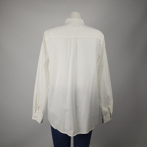 Milano Italy White Checkered Detail Button Up Blouse Top Size 12