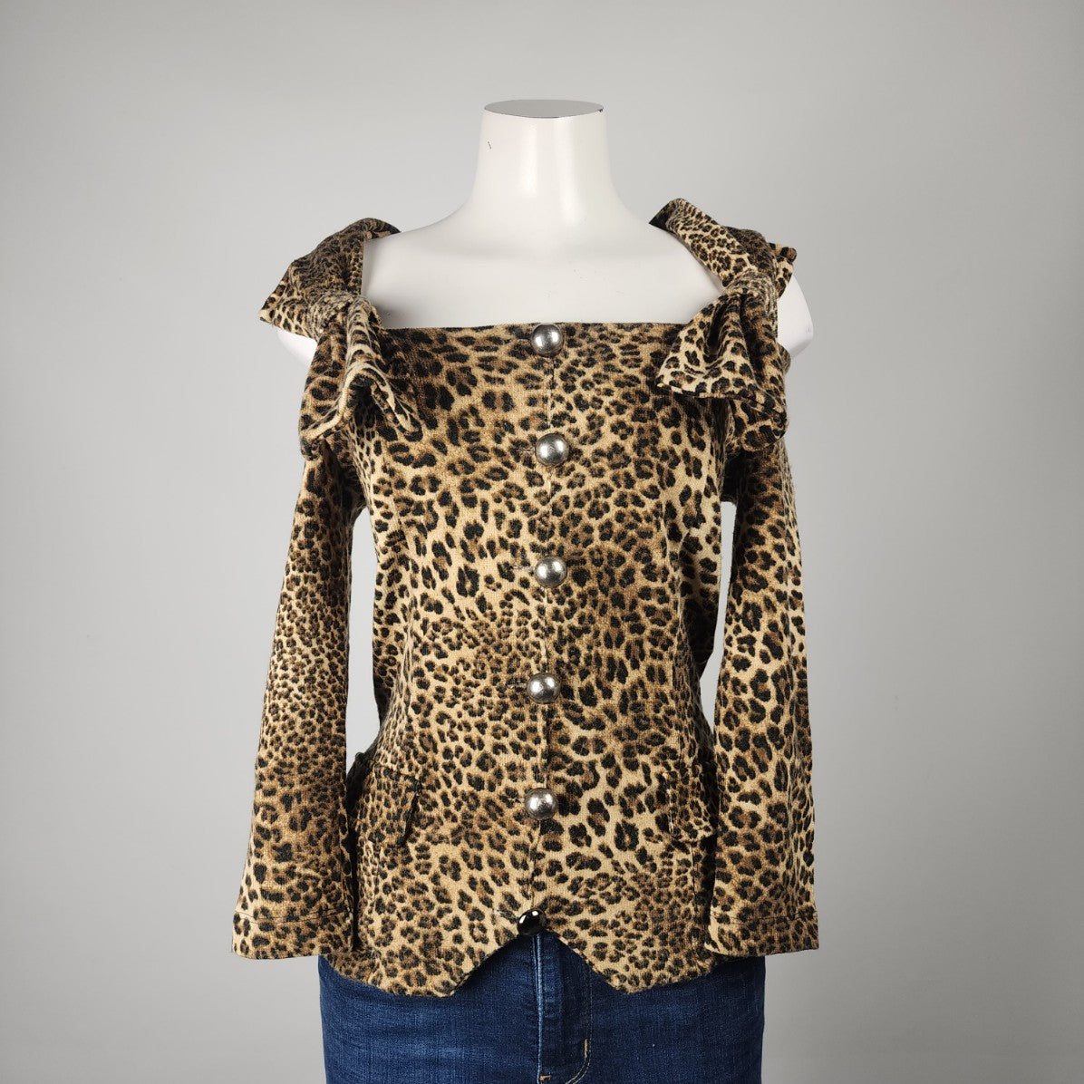 Rinascimento Brown Animal Print Knit Cold Shoulder Sweater Size M