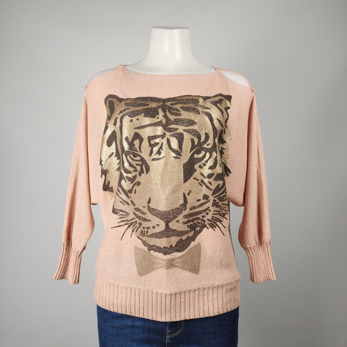 Orange Fashion Village Pink Tiger Graphic Knit Sweater Size M/L