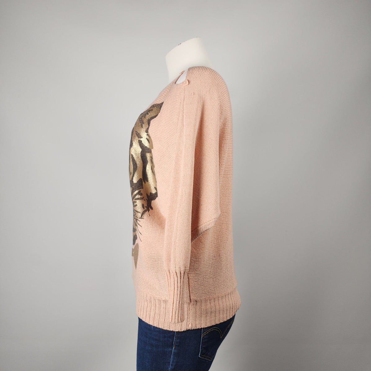 Orange Fashion Village Pink Tiger Graphic Knit Sweater Size M/L