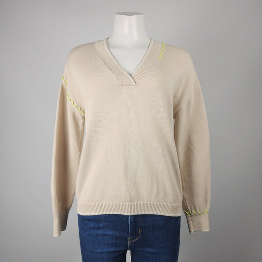 Tristan Cream Cotton Knit Embroidered Heart Sweater Size M