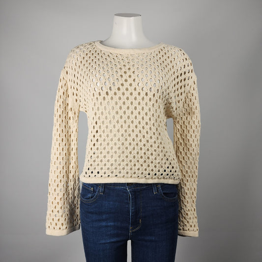 Brave Soul London Cream Cotton Open Knit Sweater Size S