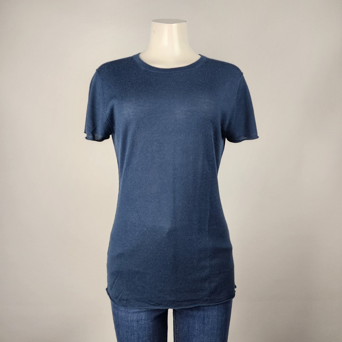 Line Navy Knit Cashmere Short Sleeve Top Size XL