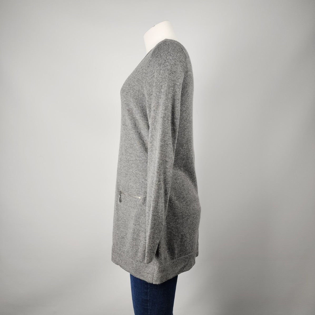 Melanie Lyne Grey Knit Tunic Sweater Top Size L