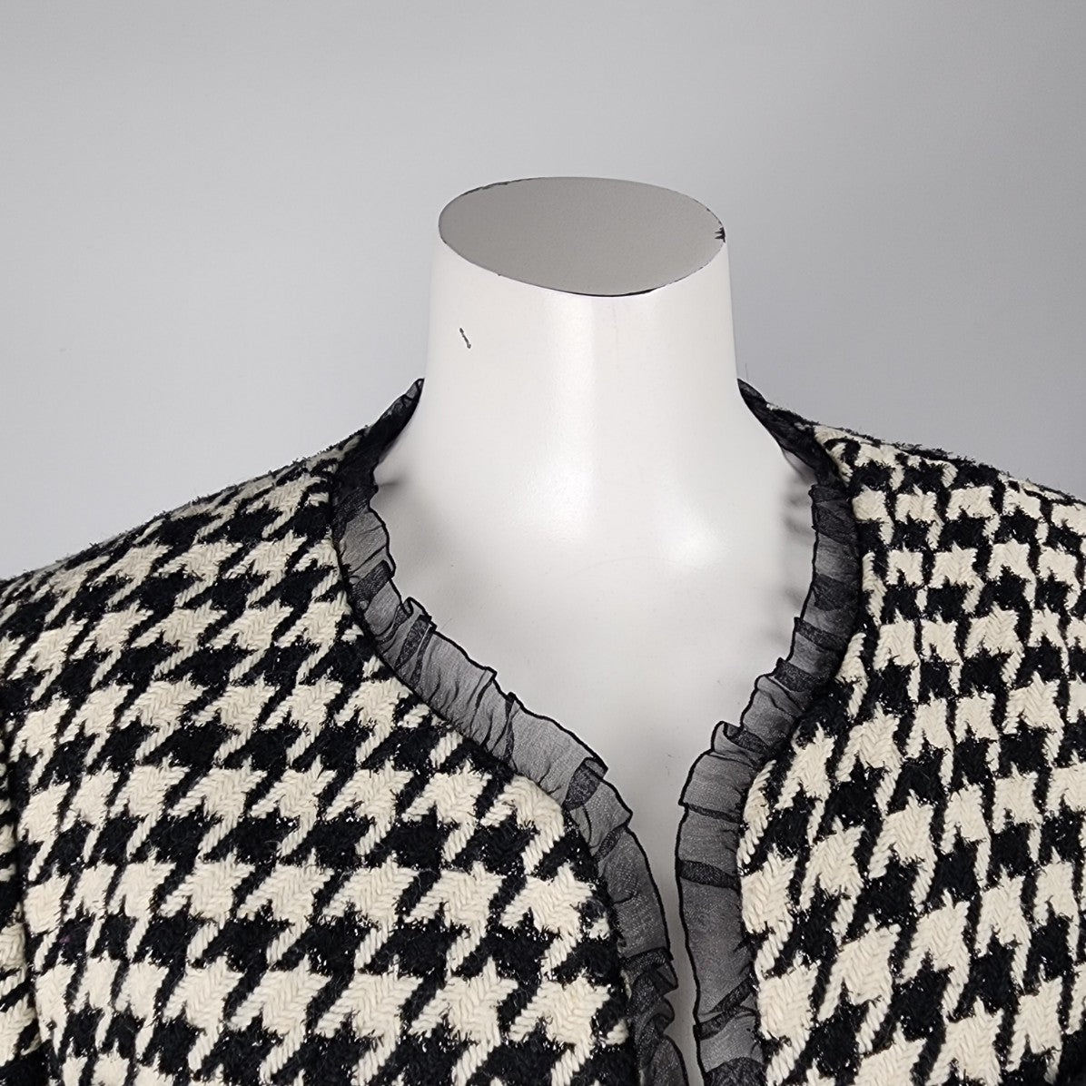 Baia Black Houndstooth Tweed Wool Blazer Jacket Size 14