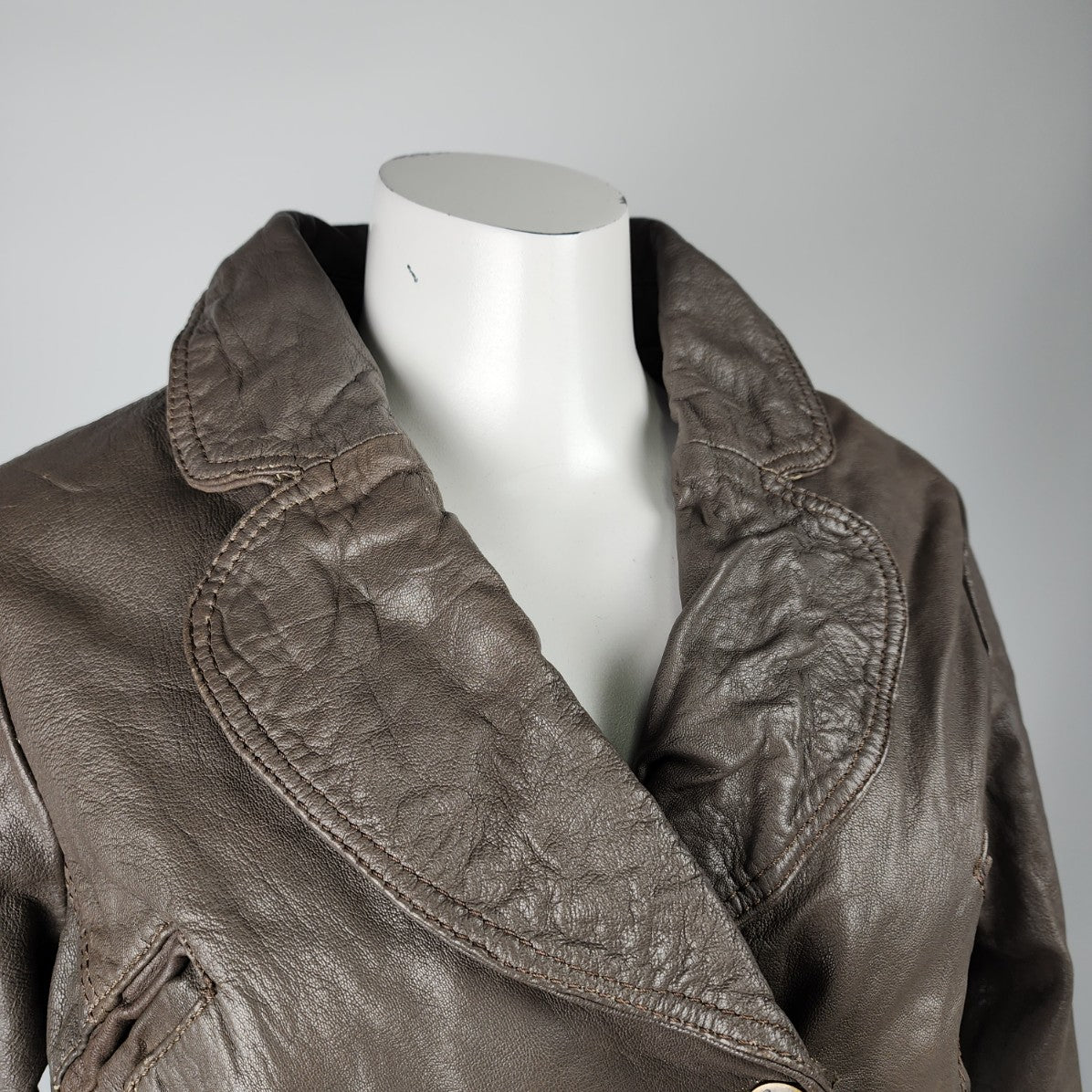 Object Collectors Item Taupe Grey Leather Button Up Jacket Size L