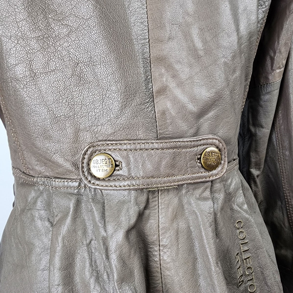 Object Collectors Item Taupe Grey Leather Button Up Jacket Size L