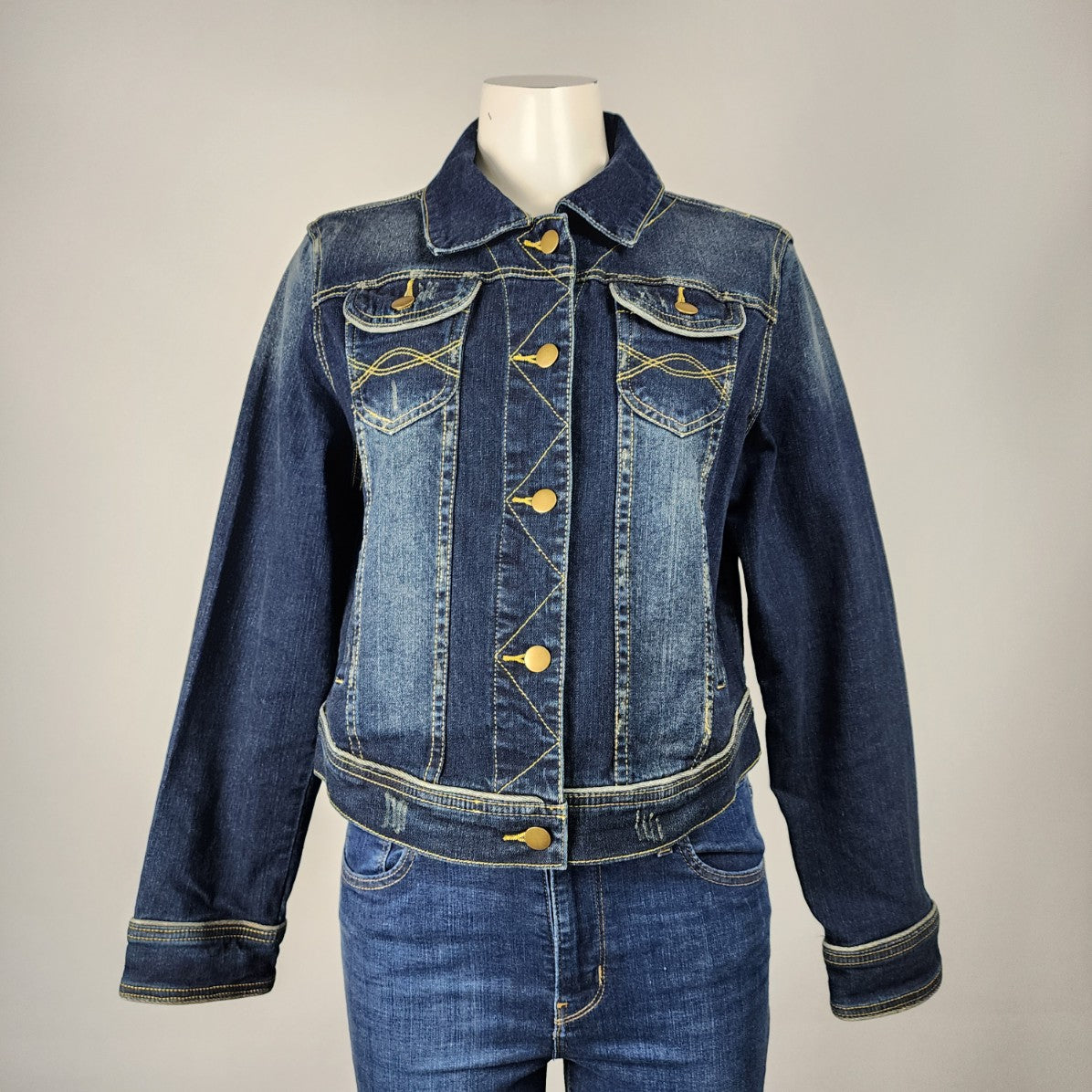 Eliza J Dark Blue Cotton Denim Jacket Size L