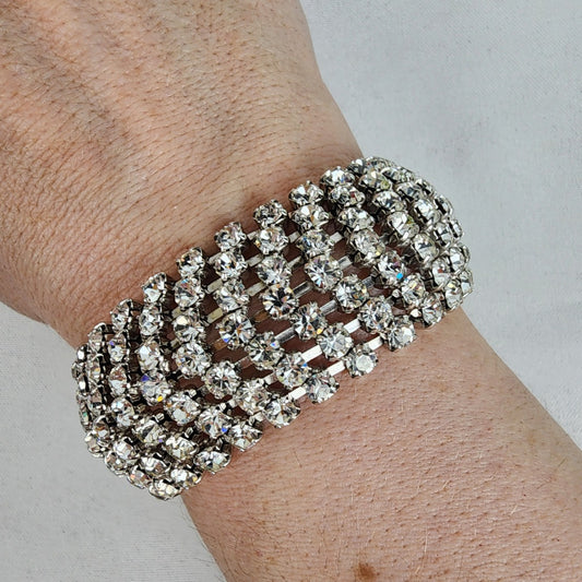 Vintage Silver Tone Prong Set Crystal Link Bracelet