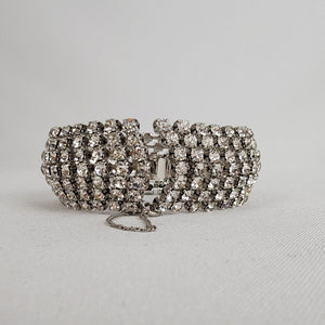 Vintage Silver Tone Prong Set Crystal Link Bracelet