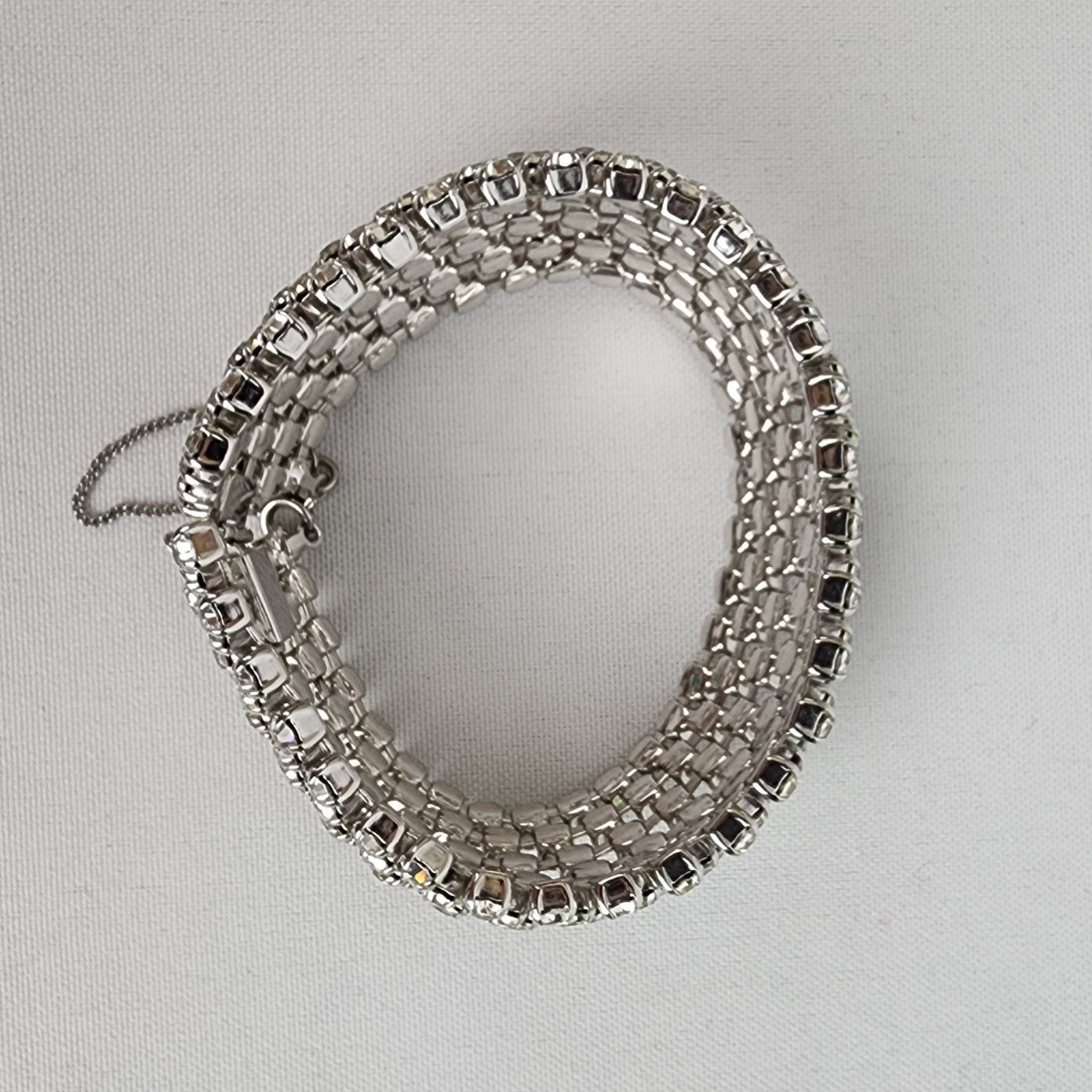 Vintage Silver Tone Prong Set Crystal Link Bracelet