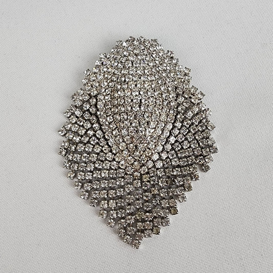 Vintage Silver Tone Prong Set Crystal Brooch