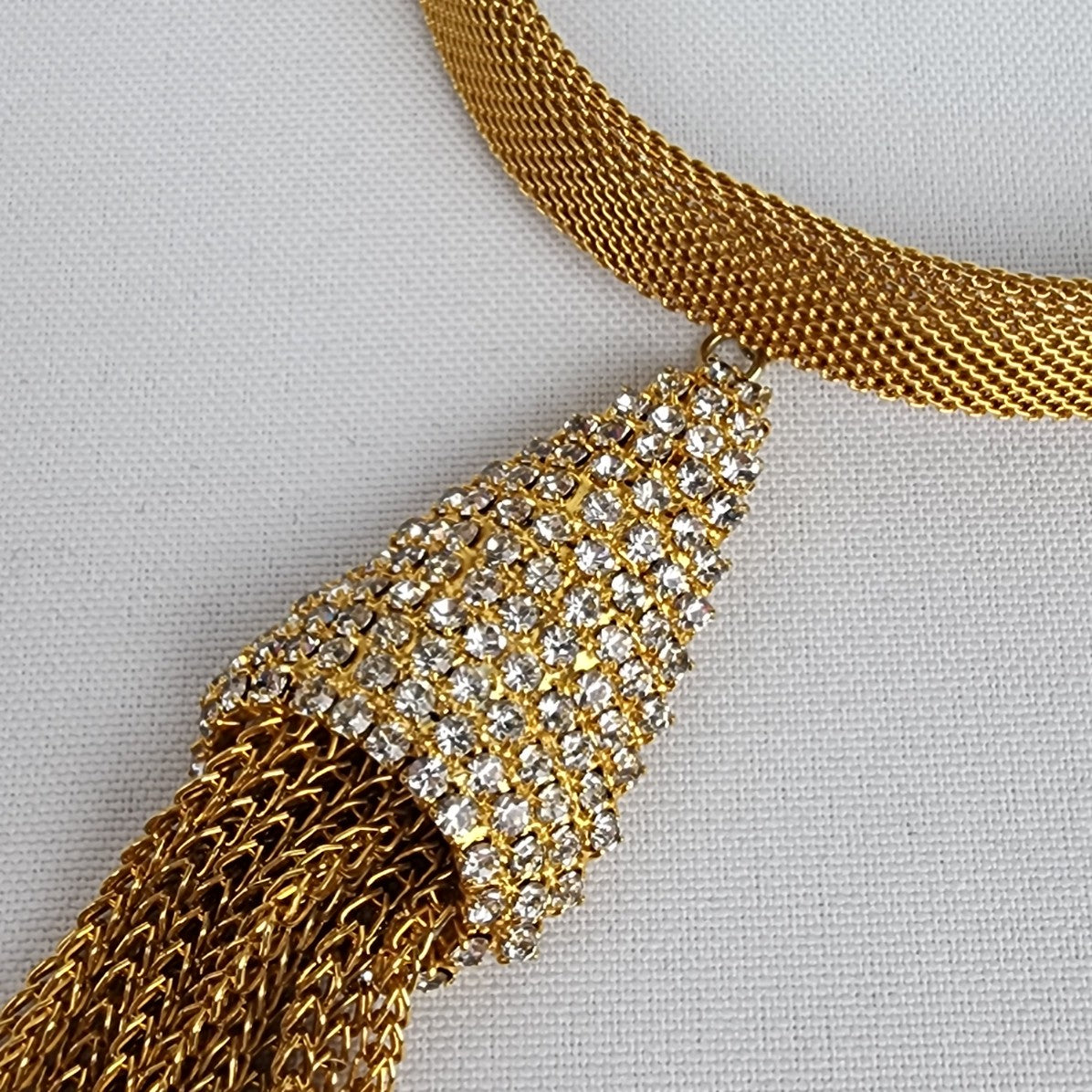 Vintage Gold Tone Crystal Fringe Choker Necklace & Earring Set