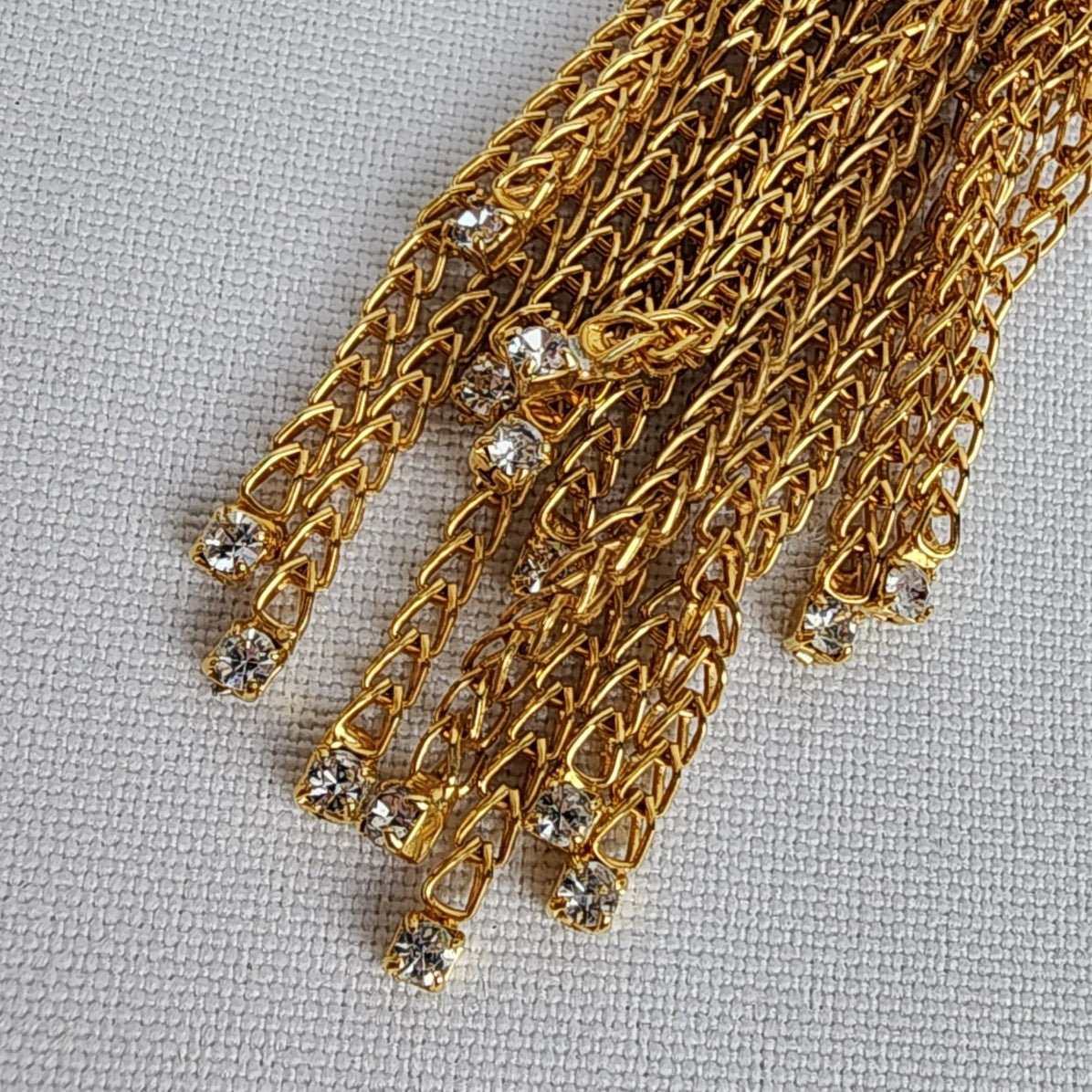 Vintage Gold Tone Crystal Fringe Choker Necklace & Earring Set