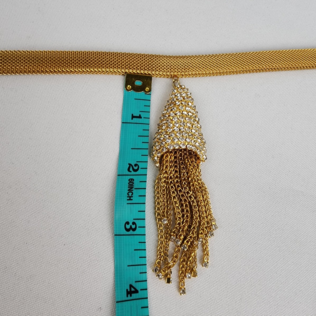 Vintage Gold Tone Crystal Fringe Choker Necklace & Earring Set