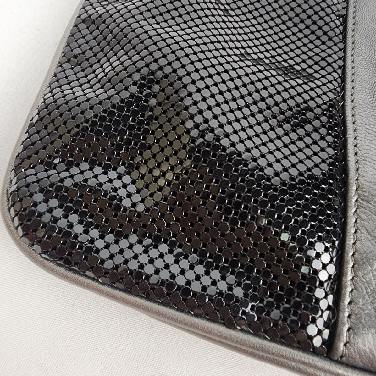 Whiting & Davis Grey & Black Metallic Mesh Clutch Purse