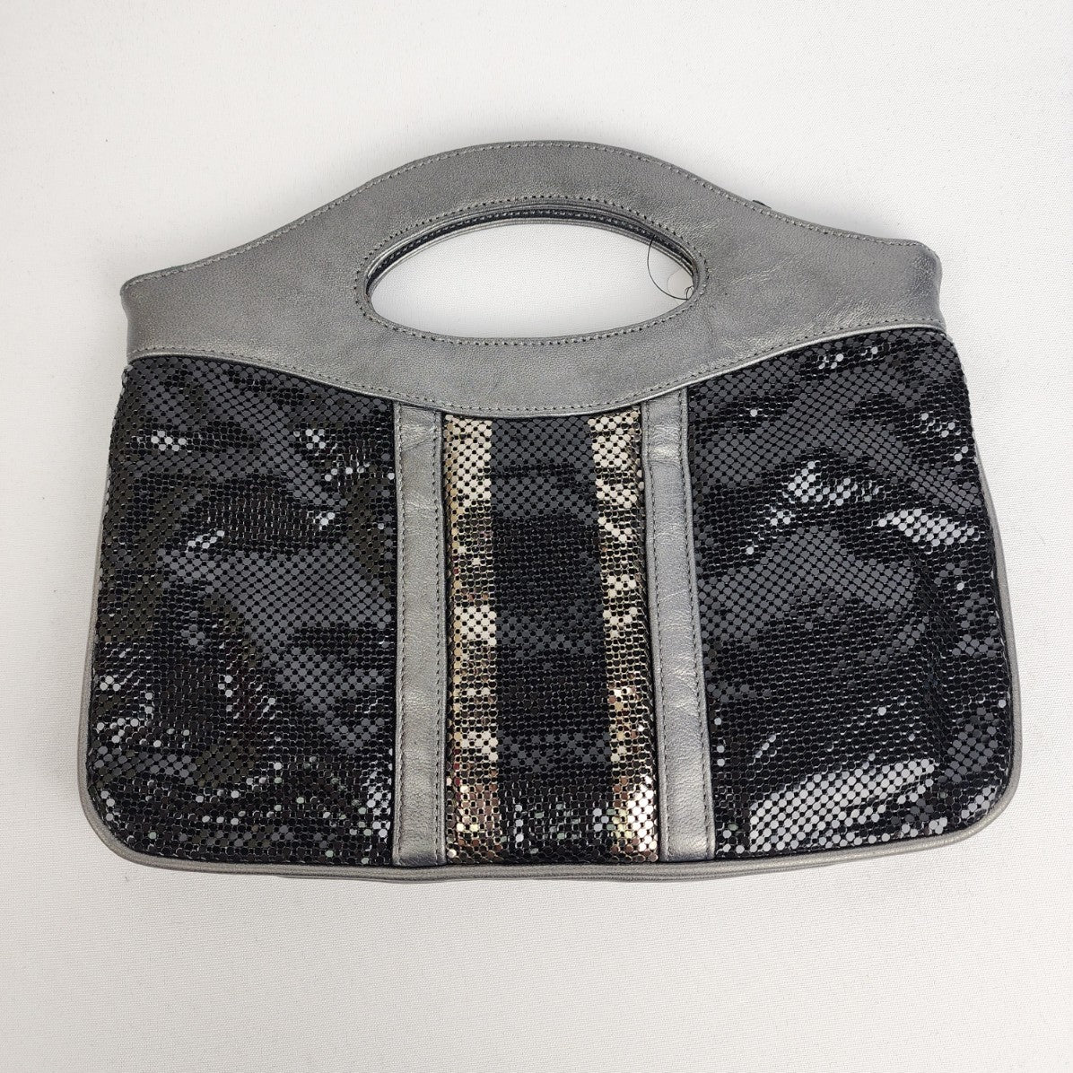 Whiting & Davis Grey & Black Metallic Mesh Clutch Purse