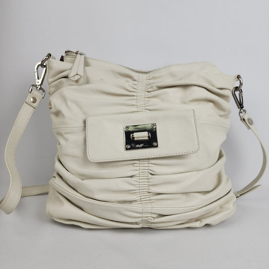 Donald J Pliner White Leather Ruched Shoulder Purse