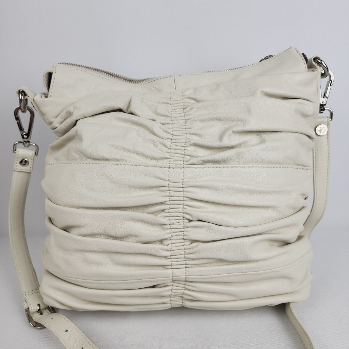 Donald J Pliner White Leather Ruched Shoulder Purse