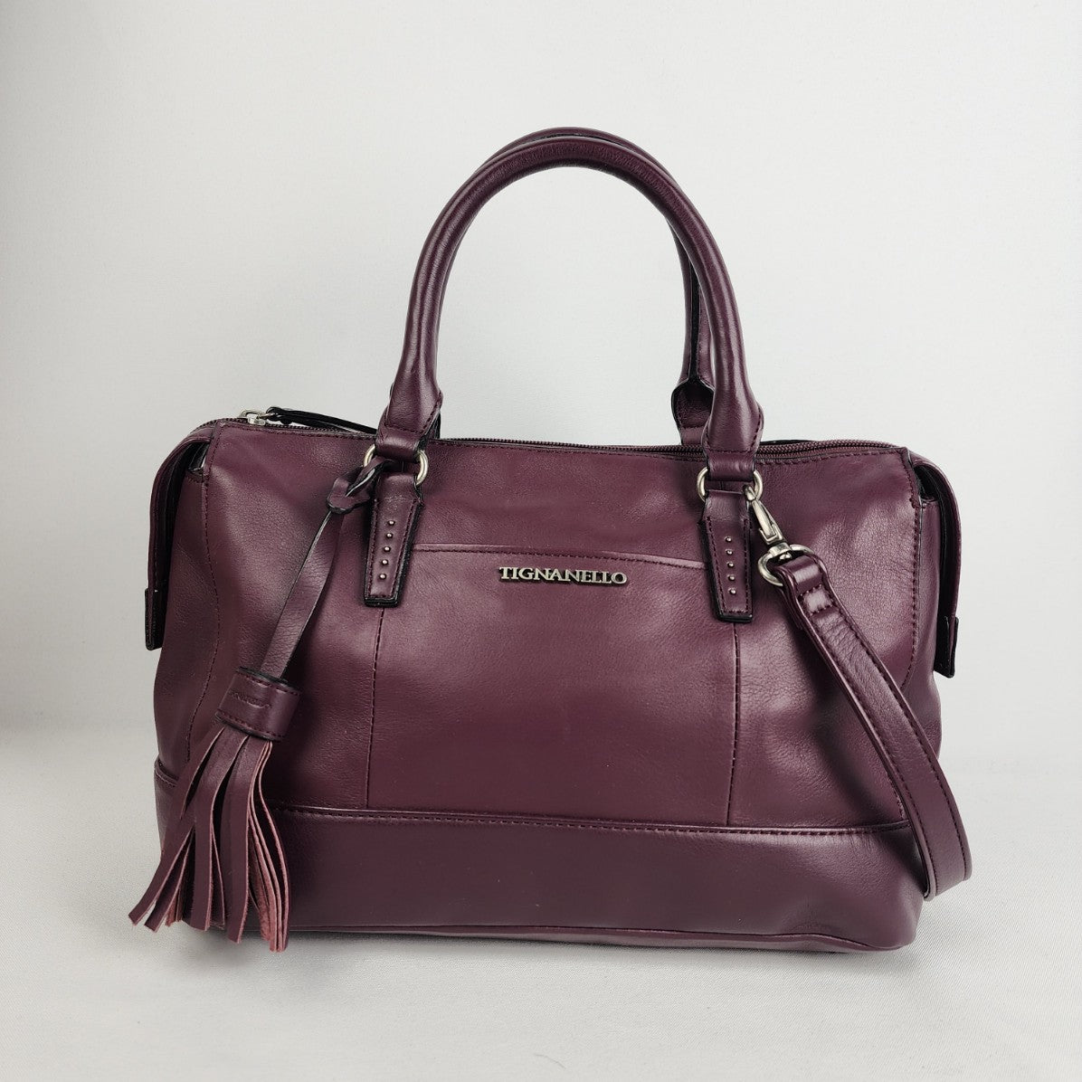 Tignanello Purple Leather Satchel Purse