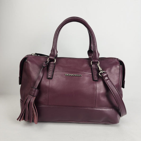 Tignanello Purple Leather Satchel Purse