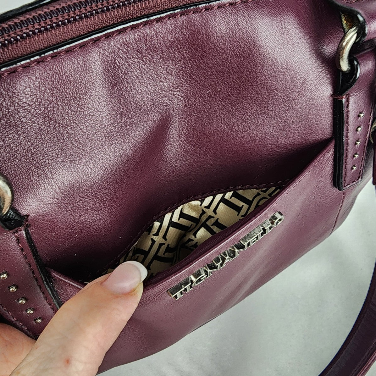 Tignanello Purple Leather Satchel Purse