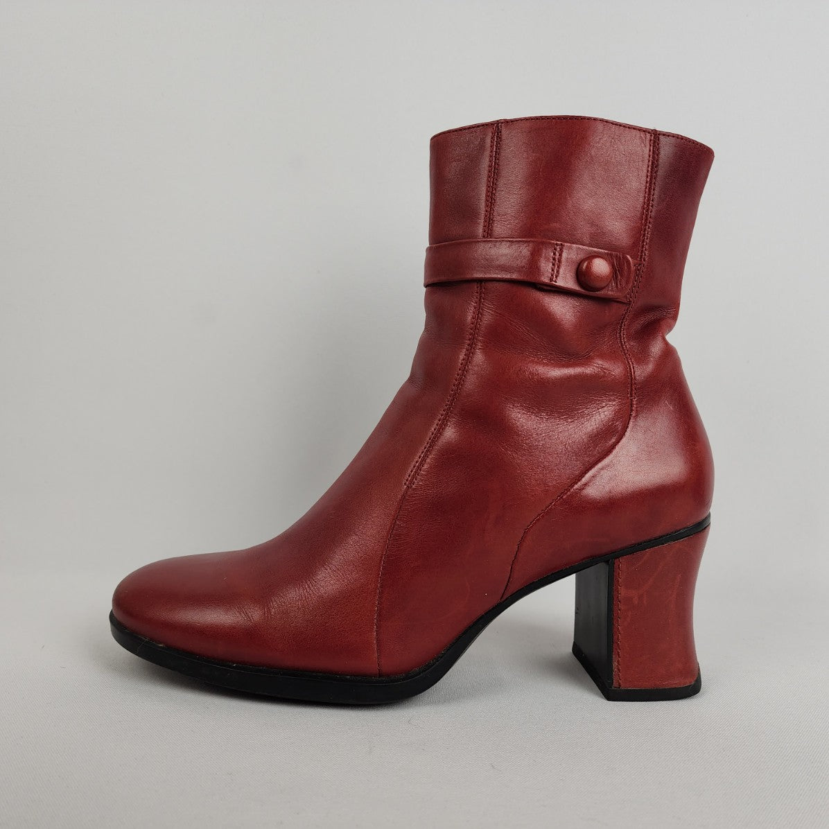 Clarks Red Leather Heeled Ankle Boots Size 8