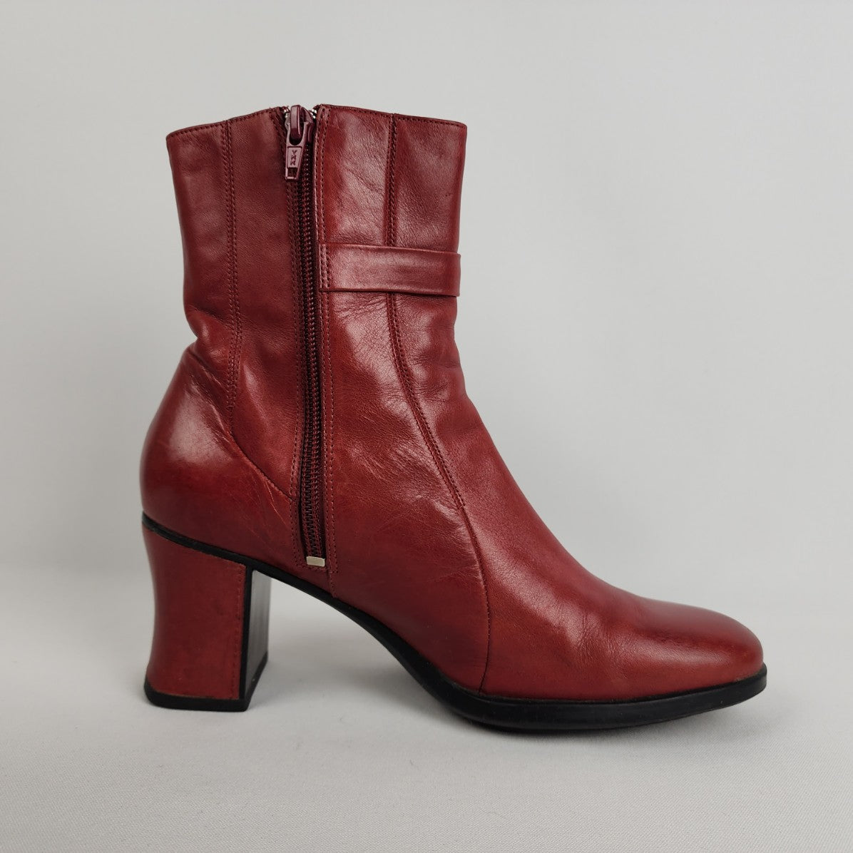 Clarks Red Leather Heeled Ankle Boots Size 8