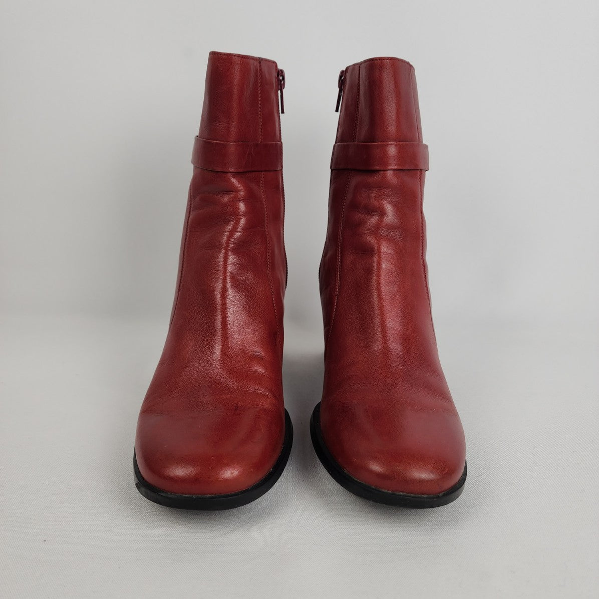 Clarks Red Leather Heeled Ankle Boots Size 8