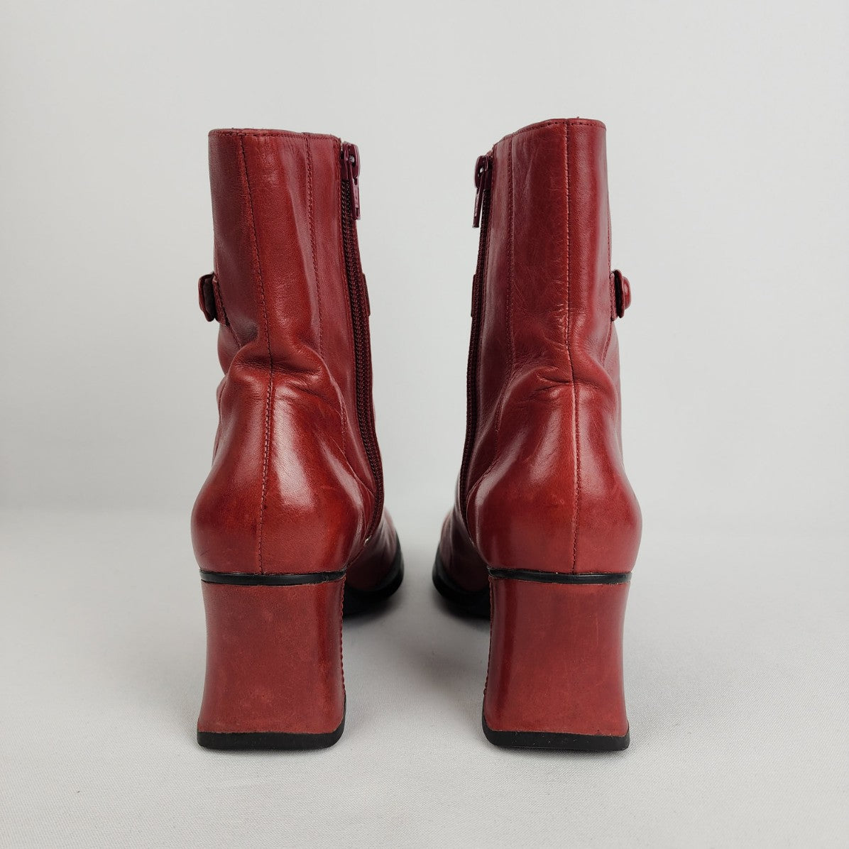 Clarks Red Leather Heeled Ankle Boots Size 8