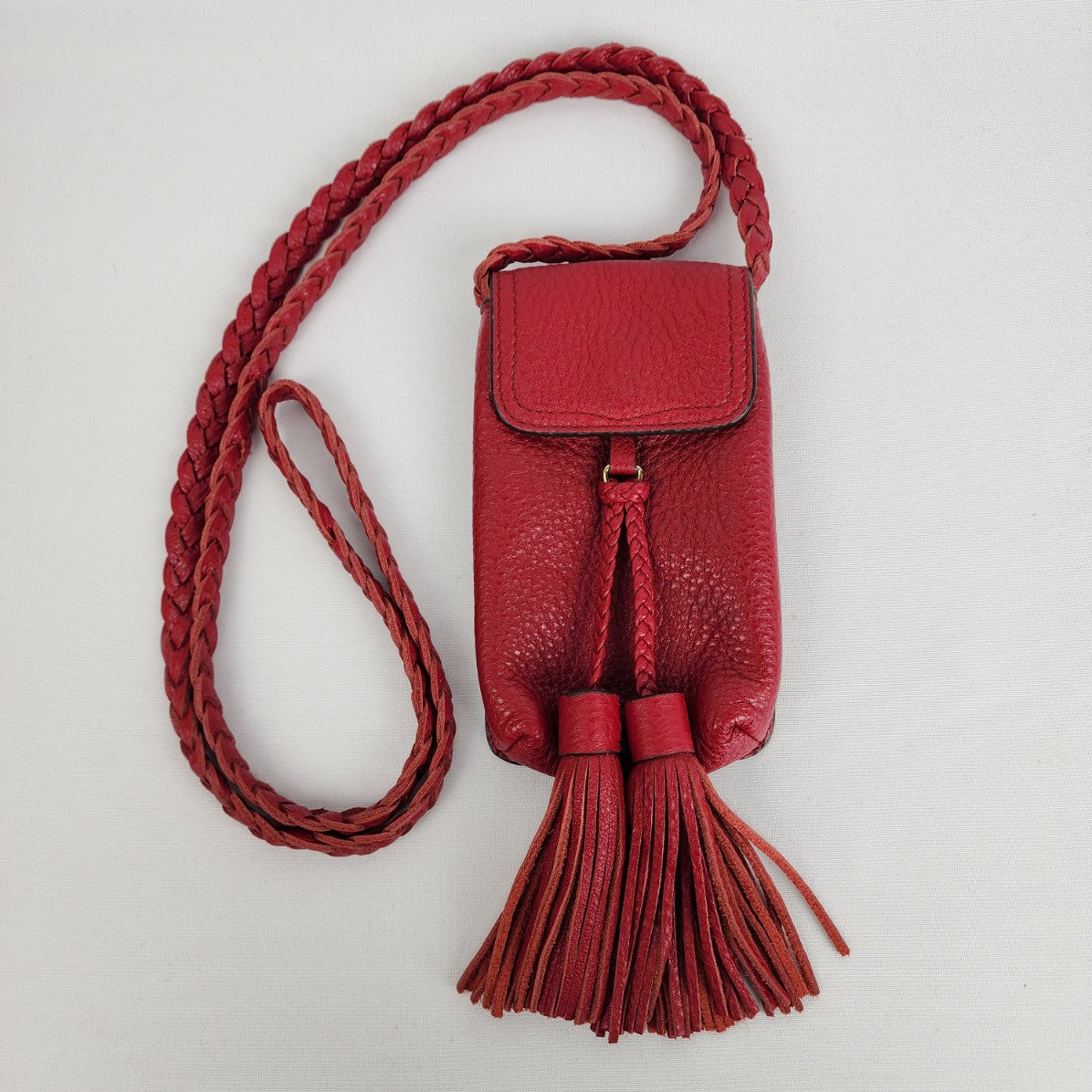 Rebecca Minkoff Red Leather Tassel Phone Wallet Crossbody Purse