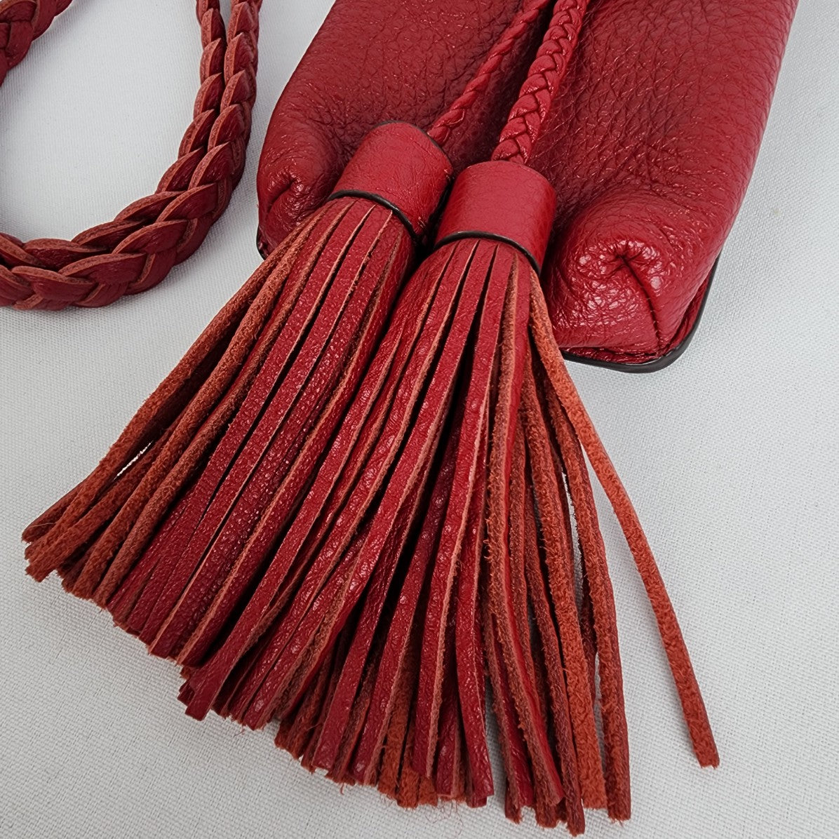 Rebecca Minkoff Red Leather Tassel Phone Wallet Crossbody Purse