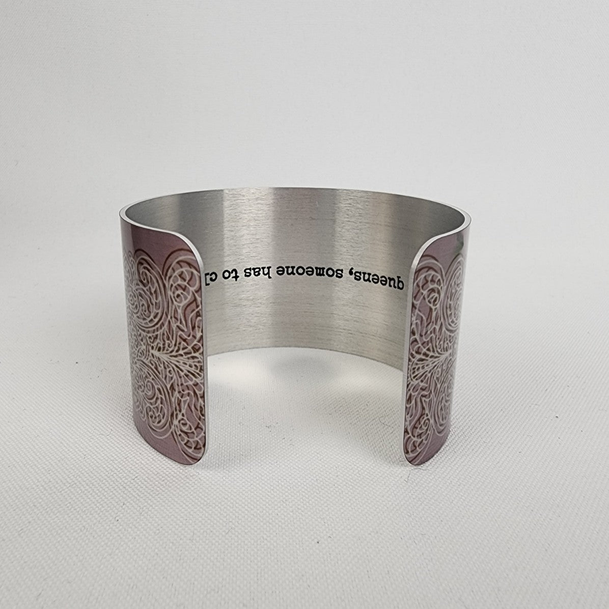 Silver & Pink Metal Inspirational Cuff Bracelet