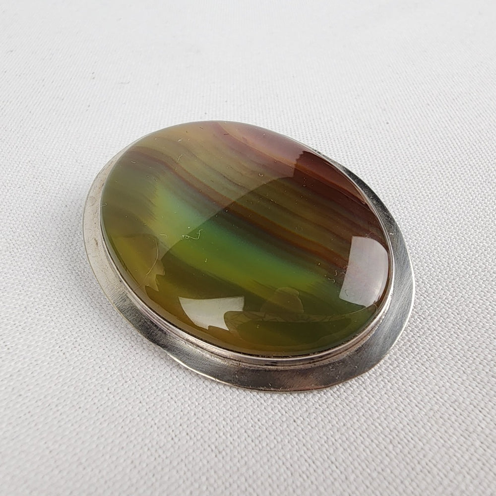 Vintage Pewter Striped Agate Brooch