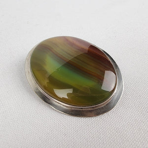 Vintage Pewter Striped Agate Brooch
