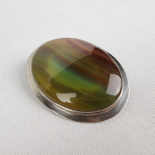 Vintage Pewter Striped Agate Brooch