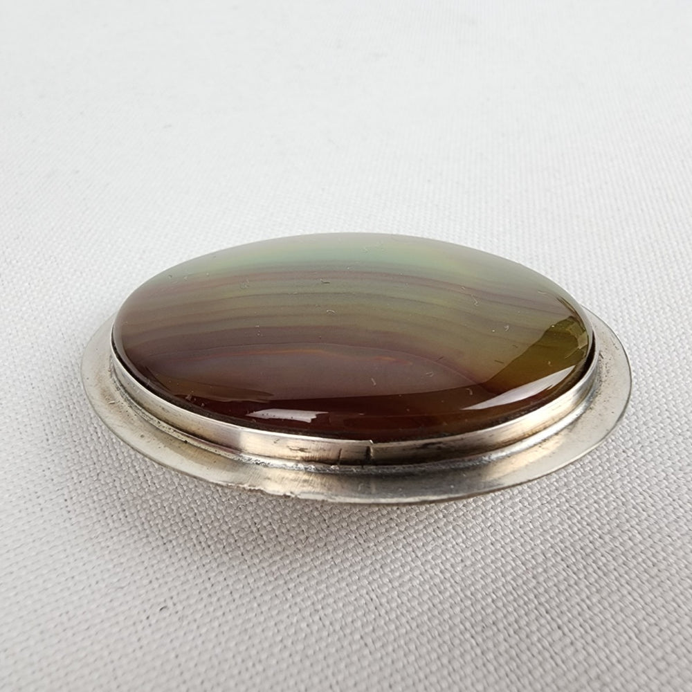 Vintage Pewter Striped Agate Brooch
