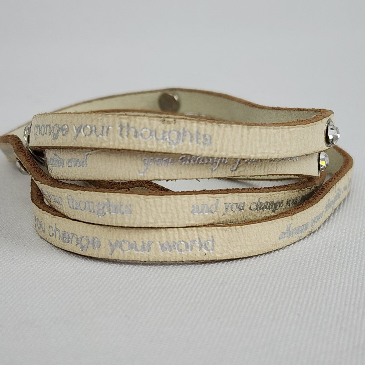 Good Works Cream Leather Wrap Inspirational Bracelet