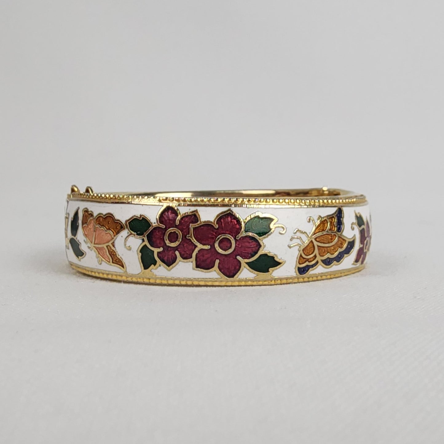 Vintage Cloisonne Gold Tone Butterfly Enamel Metal Hinge Bracelet