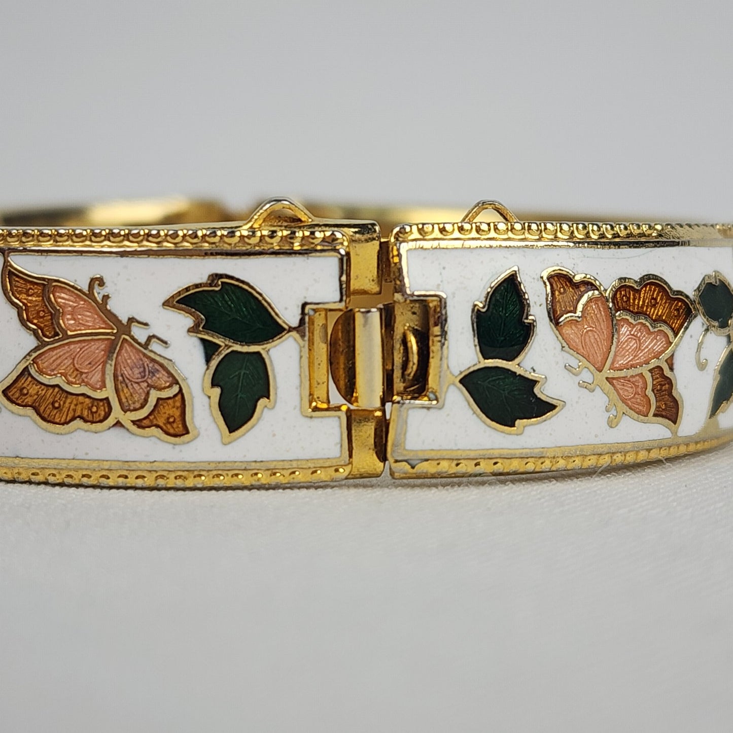 Vintage Cloisonne Gold Tone Butterfly Enamel Metal Hinge Bracelet