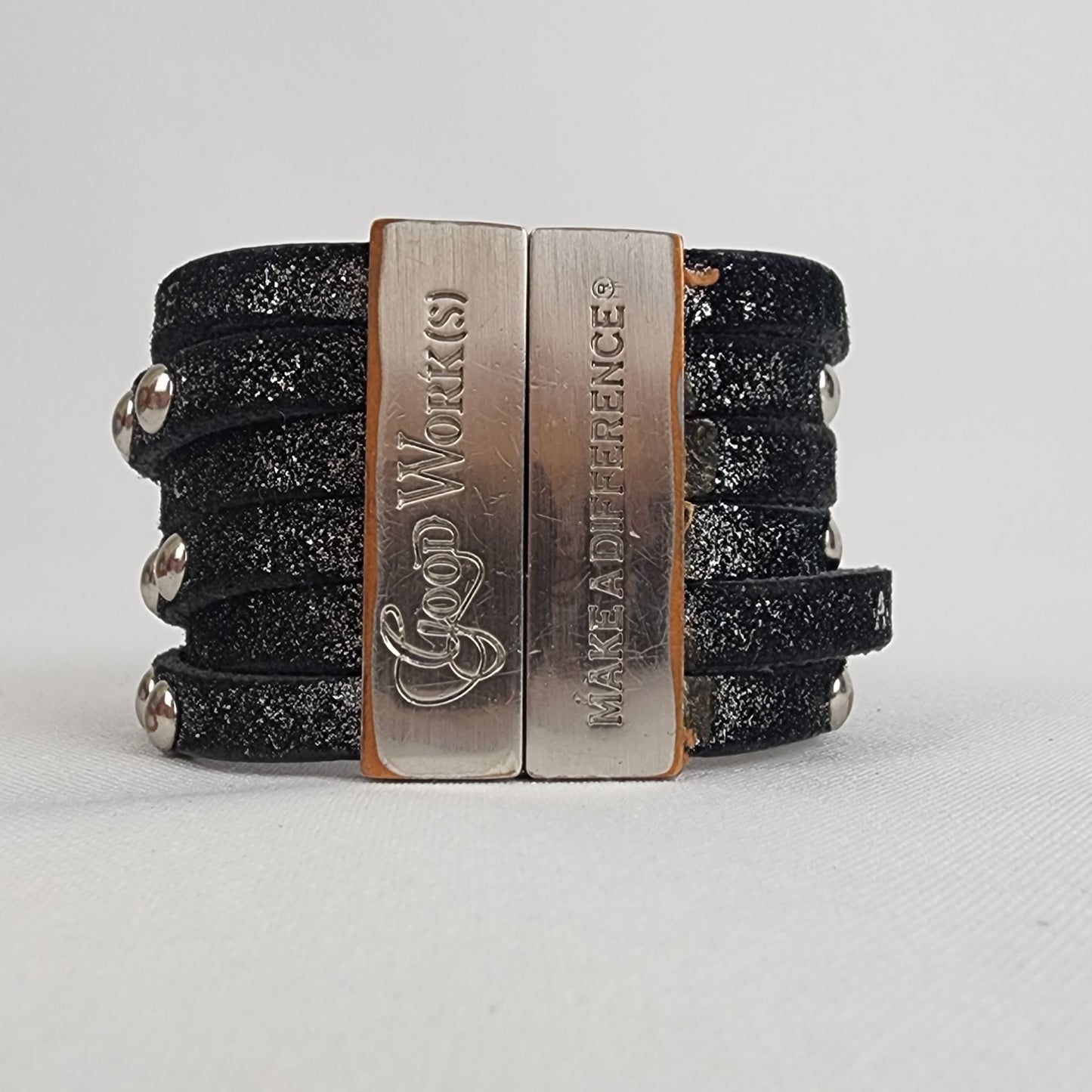 Good Works Black Leather Studded Magnetic Bracelet