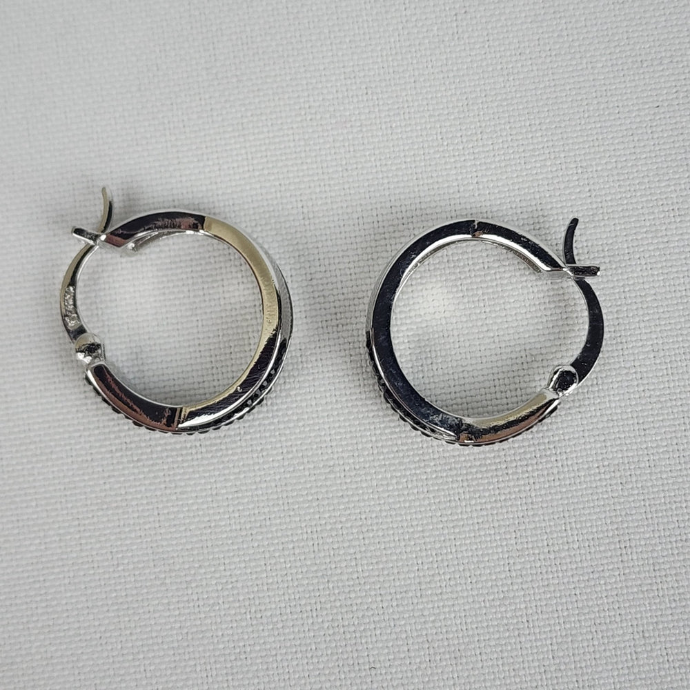 Silver Tone Black Crystal Hoop Earrings