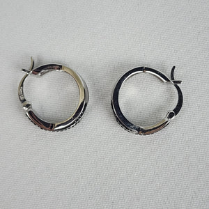 Silver Tone Black Crystal Hoop Earrings