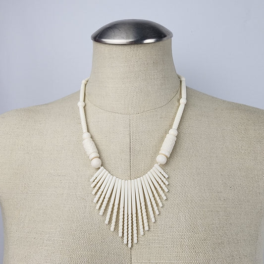 Vintage White Carved Twisted Bead Necklace